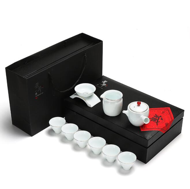 白瓷商务礼品茶具简约家用功夫茶具套装陶瓷茶壶茶杯logo定制
