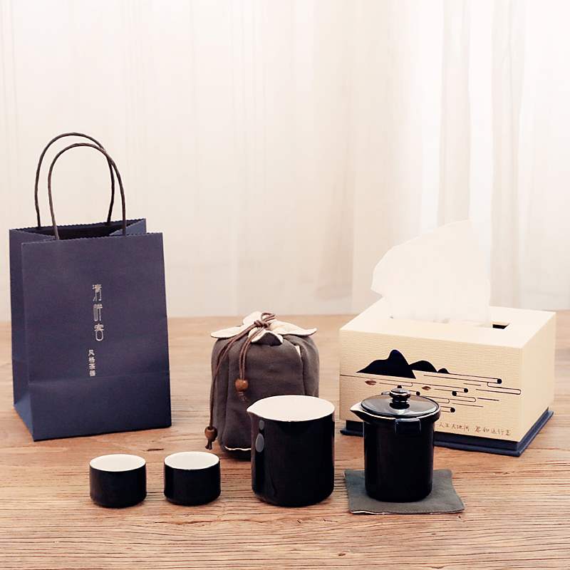 清畔客 陶瓷快客杯一壶二杯便携旅行功夫日式茶具创意茶杯定制